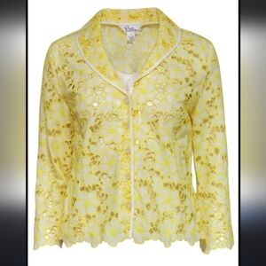 Lilly Pulizer white yellow eyelet lace  blazer sz 12
